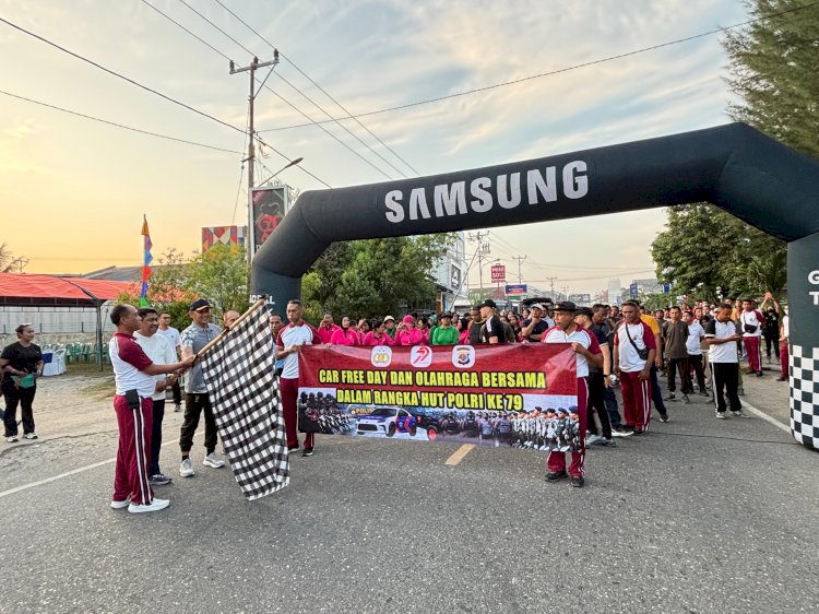 Semarak Car Free Day Polres Sumba Timur Warnai Peringatan HUT Bhayangkara ke-79 Dengan Olah Raga Bersama TNI Polri, Pemda, BUMN, Bhayangkari, Persit dan Masyarakat